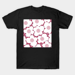 White retro blossoms and polka dots on viva magenta T-Shirt